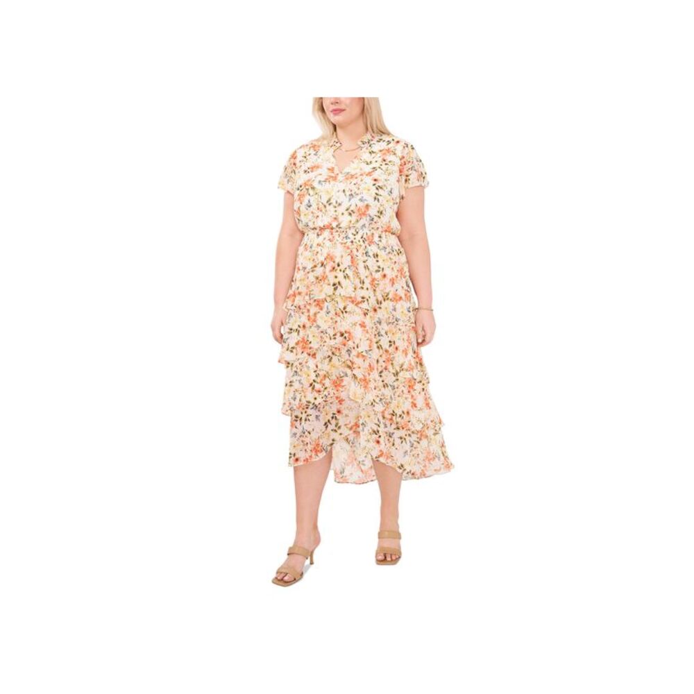 1.State Trendy Plus Size Printed Tiered Ruffle Maxi Dress